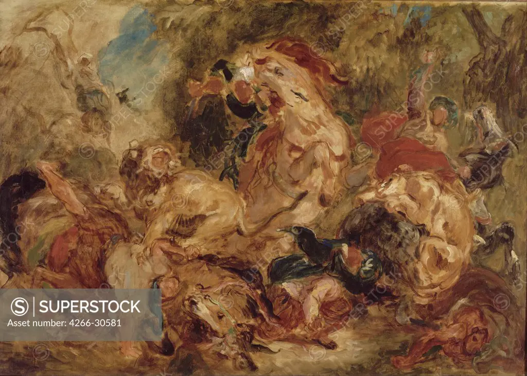 The Lion Hunt by Delacroix, Eugene (1798-1863) / Musee d'Orsay, Paris / ca 1854 / France / Oil on canvas / Genre / 86x115 / Romanticism