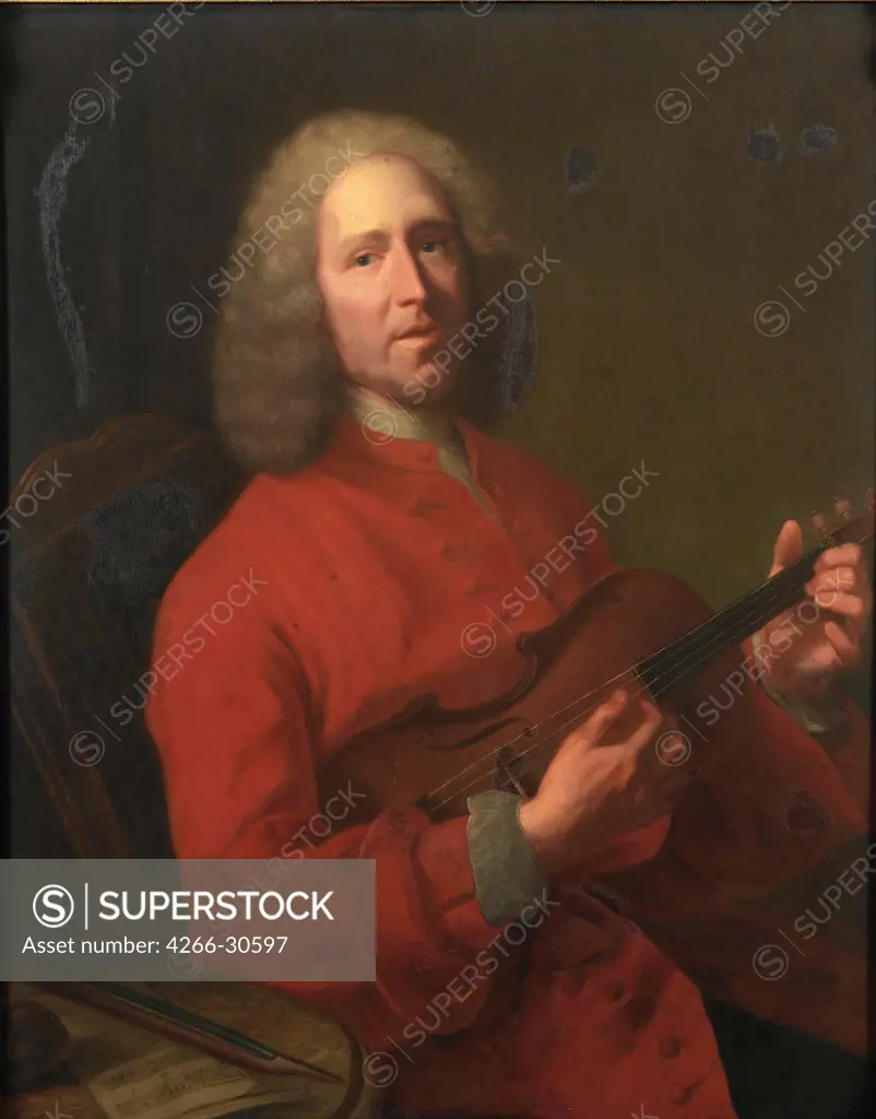 Portrait of the composer Jean-Philippe Rameau (1683-1764) by Aved, Jacques-Andre Joseph (1702-1766) / Private Collection / 1728 / France / Oil on canvas / Portrait / 101x81 / Rococo