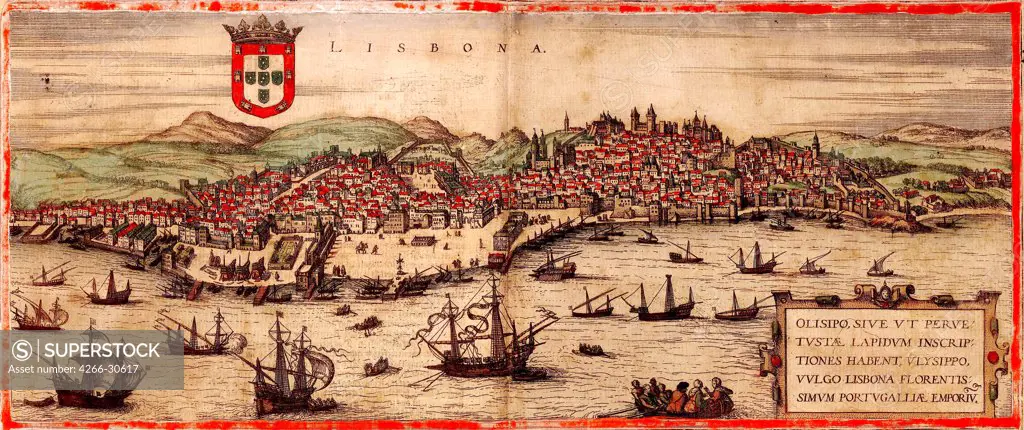 View of Lisbon and Tagus River (From: Civitates Orbis Terrarum) by Hogenberg, Frans (1535-1590) / University Library Heidelberg / 1572 / Holland / Copper engraving, watercolour / History / Cartography