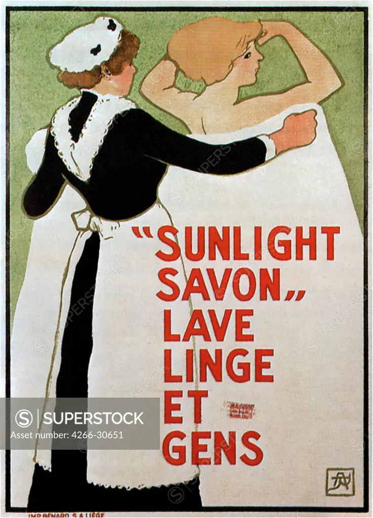 Sunlight Savon by Rassenfosse, Armand (1862-1934) / Private Collection / 1910 / Belgium / Colour lithograph / Poster and Graphic design / 130x95 / Art Nouveau