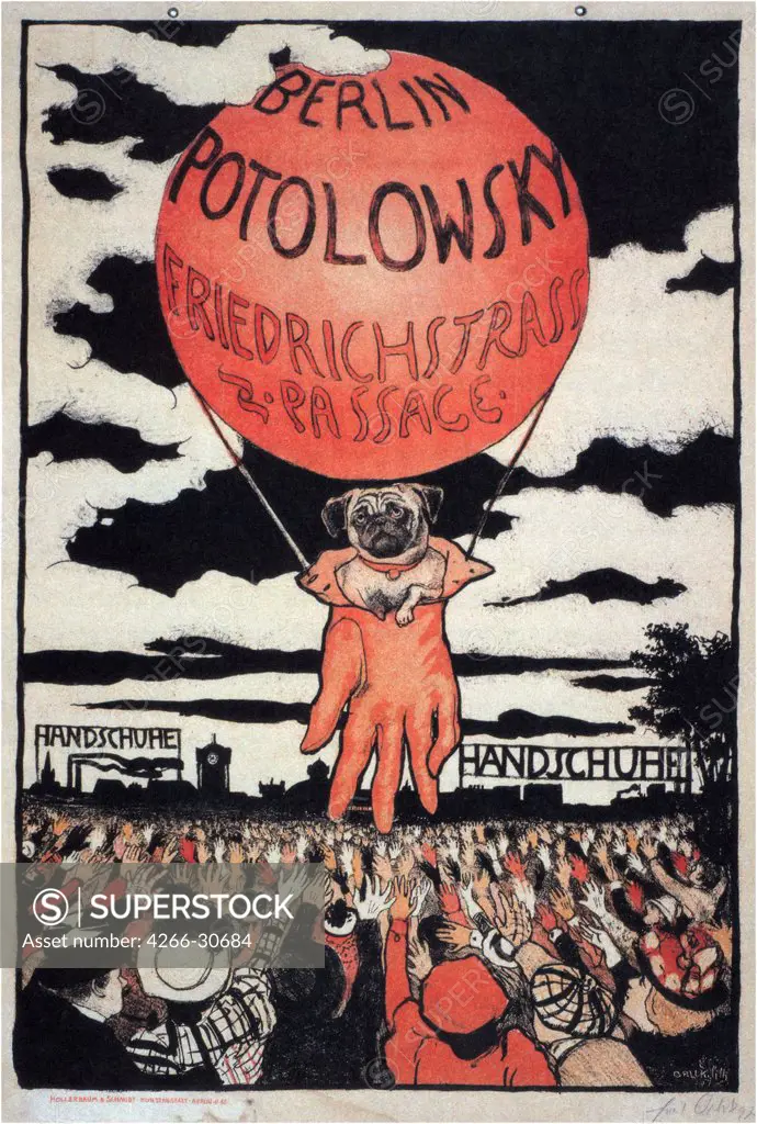 Poster for the Potolowsky Glove Manufacturer by Orlik, Emil (1870_1932) / Private Collection / 1897 / Germany / Colour lithograph / Poster and Graphic design / 70x47 / Art Nouveau