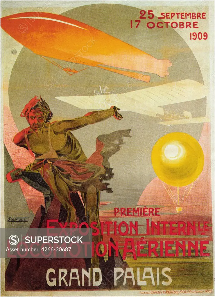 The first Salon de la locomotion aerienne by Montaut, Ernest (1879-1909) / Private Collection / 1909 / France / Colour lithograph / Poster and Graphic design / Art Nouveau