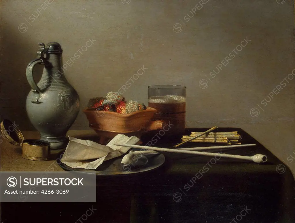 Still life with pipe by Pieter Claesz, oil on wood, 1636, circa 1597-1660, Russia, St. Petersburg, State Hermitage, 49x63, 5