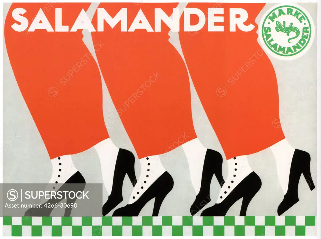 Salamander Shoes by Deutsch (Dryden), Ernst (1883-1938) / Private Collection / 1912 / Germany / Colour lithograph / Poster and Graphic design / 70x94 / Art Nouveau