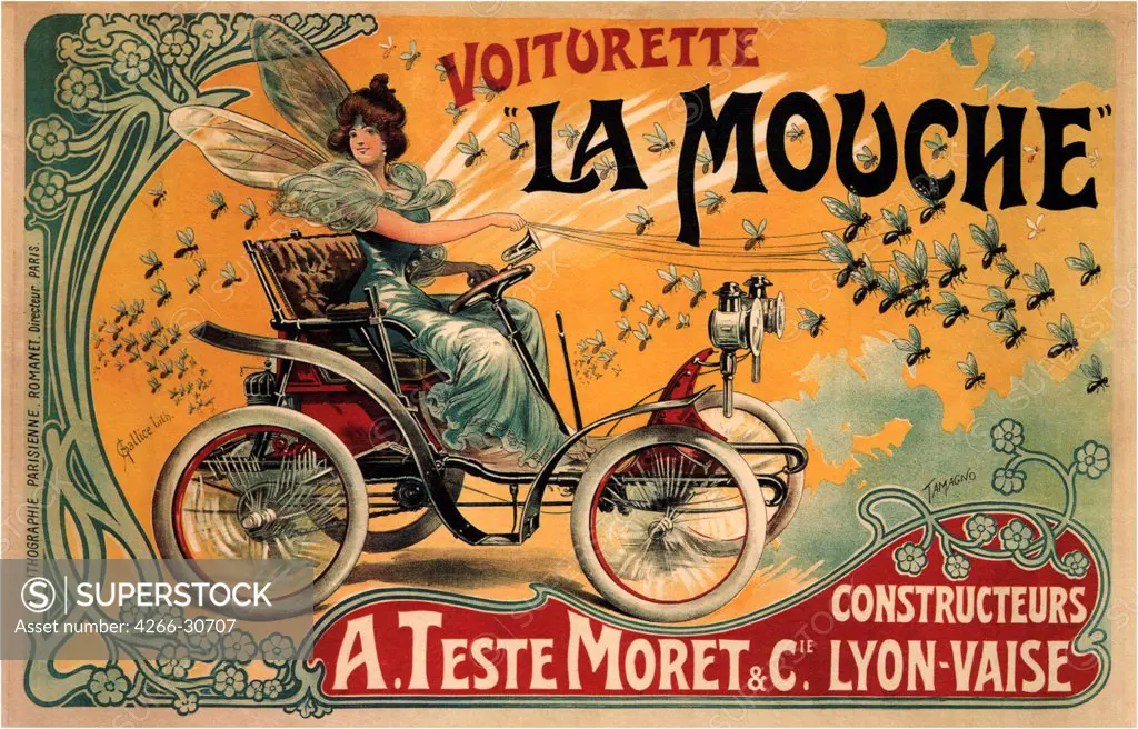 Voiturette La Mouche by Tamagno, Francisco (1851-1923) / Private Collection / 1900 / France / Colour lithograph / Poster and Graphic design / Art Nouveau