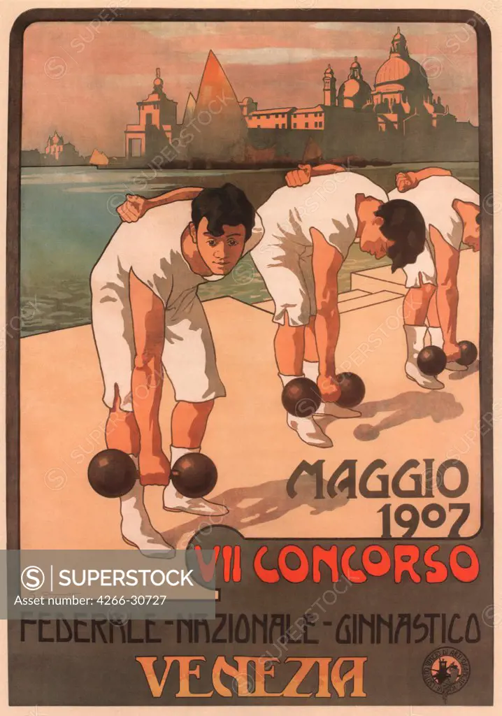 VII Federal Gymnastics Competition by Carpanetto, Giovanni Battista (1863-1928) / Private Collection / 1907 / Italy / Colour lithograph / Poster and Graphic design / Art Nouveau