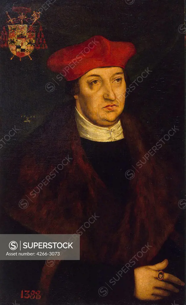Portrait of Archbishop of Magdeburg by Lucas Cranach the Elder, oil on canvas, 1526, 1472-1553, Russia, St. Petersburg, State Hermitage, 40x24, 5