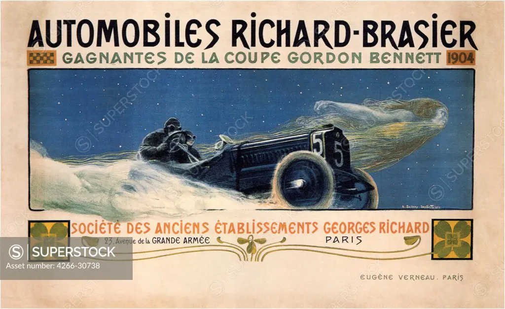 Automobiles Richard-Brasies by Bellery-Desfontaines, Henri Jules Ferdinand (1867-1909) / Private Collection / 1904 / France / Colour lithograph / Poster and Graphic design / Art Nouveau