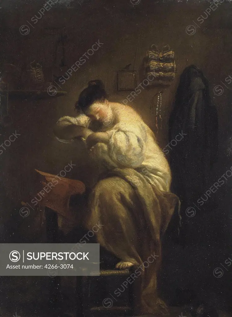 Woman washing herself by Giuseppe Maria Crespi, oil on canvas, 1710s, 1665-1747, Russia, St. Petersburg, State Hermitage, 25x18, 5