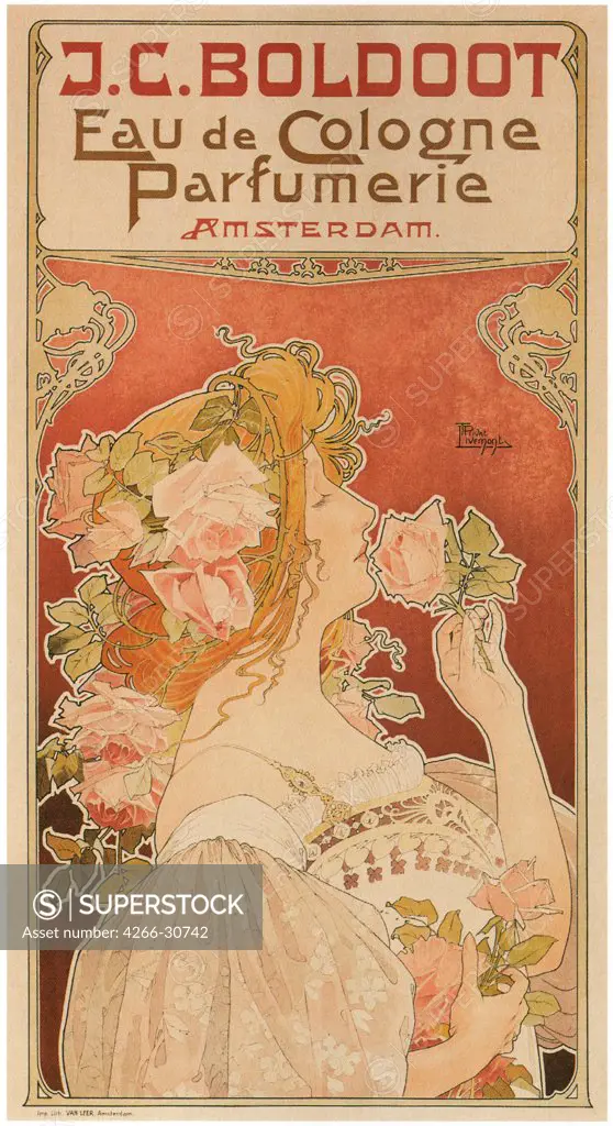Eau de Cologne Perfumerie by Privat-Livemont, Henri (1861_1936) / Private Collection / 1899 / Belgium / Colour lithograph / Poster and Graphic design / 75x40 / Art Nouveau