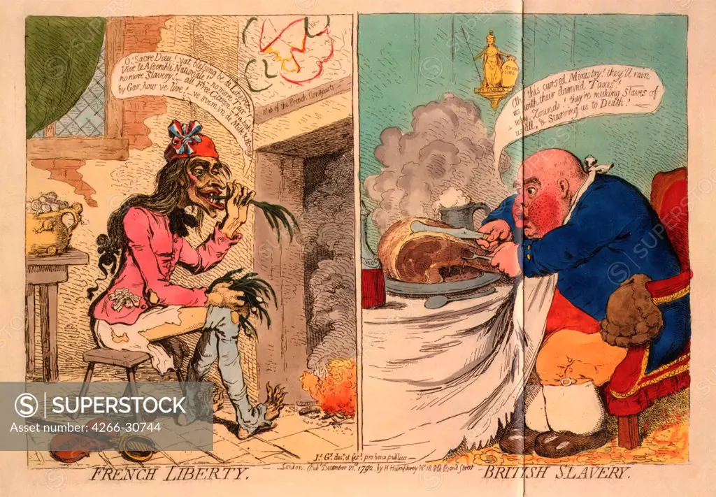 French Liberty. British Slavery by Gillray, James (1757-1815) / Private Collection / 1792 / Great Britain / Colour lithograph / Poster and Graphic design / Satire