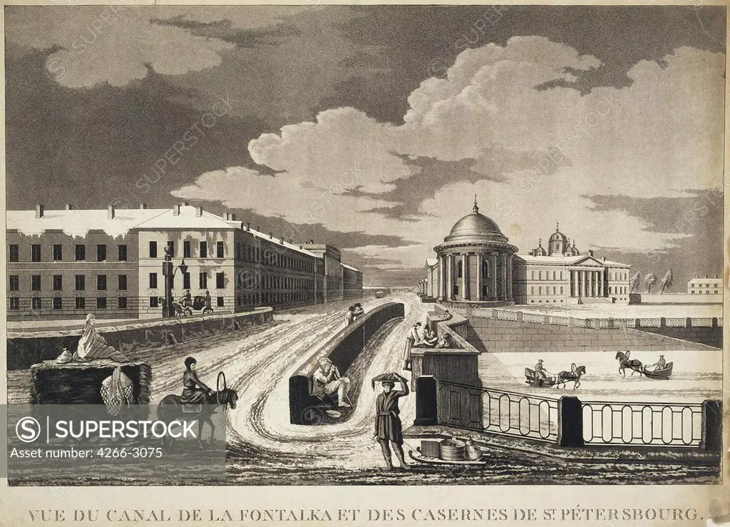 Izmailovsky Bridge in Saint Petersburg by Michel Francois Damam-Demartrait, aquatint, 1763-1827, 18th century, Russia, St. Petersburg, State Hermitage, 41, 5x57