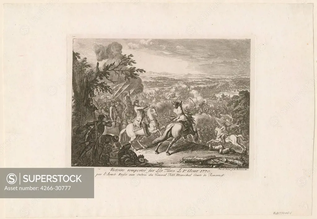 The Battle of Cahul by Chodowiecki, Daniel Nikolaus (1726-1801) / Private Collection / 1770 / Germany / Copper engraving / History / 27,1x39,6 / Classicism