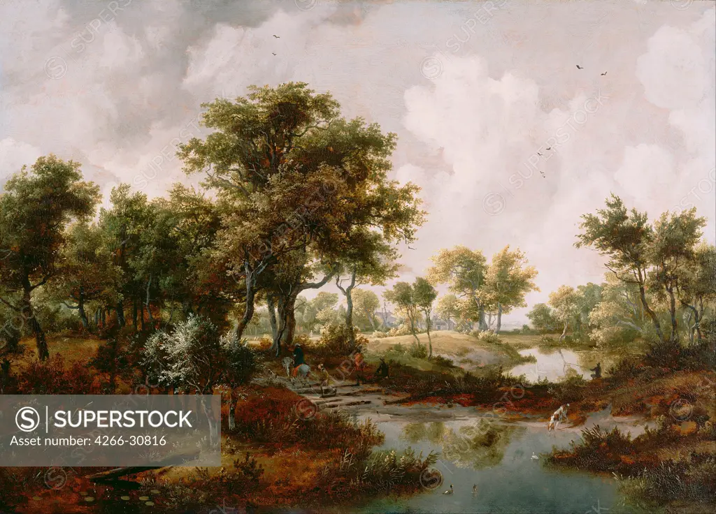 A Wooded Landscape by Hobbema, Meindert (1638-1709) / J. Paul Getty Museum, Los Angeles / 1667 / Holland / Oil on wood / Landscape / 61x85,1 / Baroque