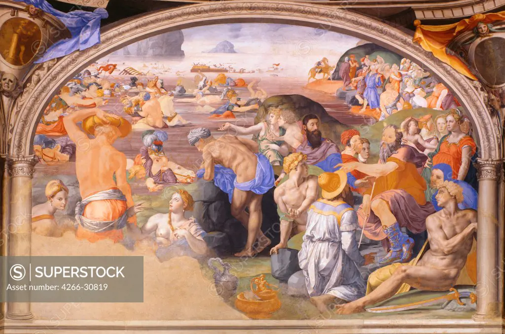 The Israelites crossing of the Red Sea by Bronzino, Agnolo (1503-1572) / Palazzo Vecchio, Florence / 1540-1545 / Italy, Florentine School / Fresco / Bible / 300x475 / Renaissance