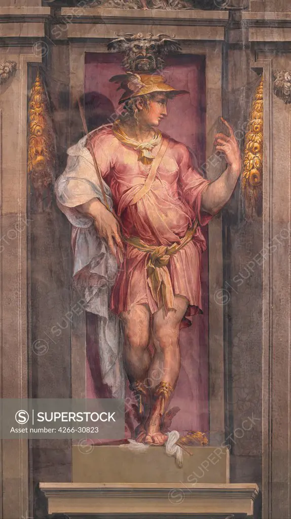 Mercury by Gherardi, Cristofano (1508-1556) / Palazzo Vecchio, Florence / 1556-1557 / Italy, Florentine School / Fresco / Mythology, Allegory and Literature / 250x100 / Renaissance