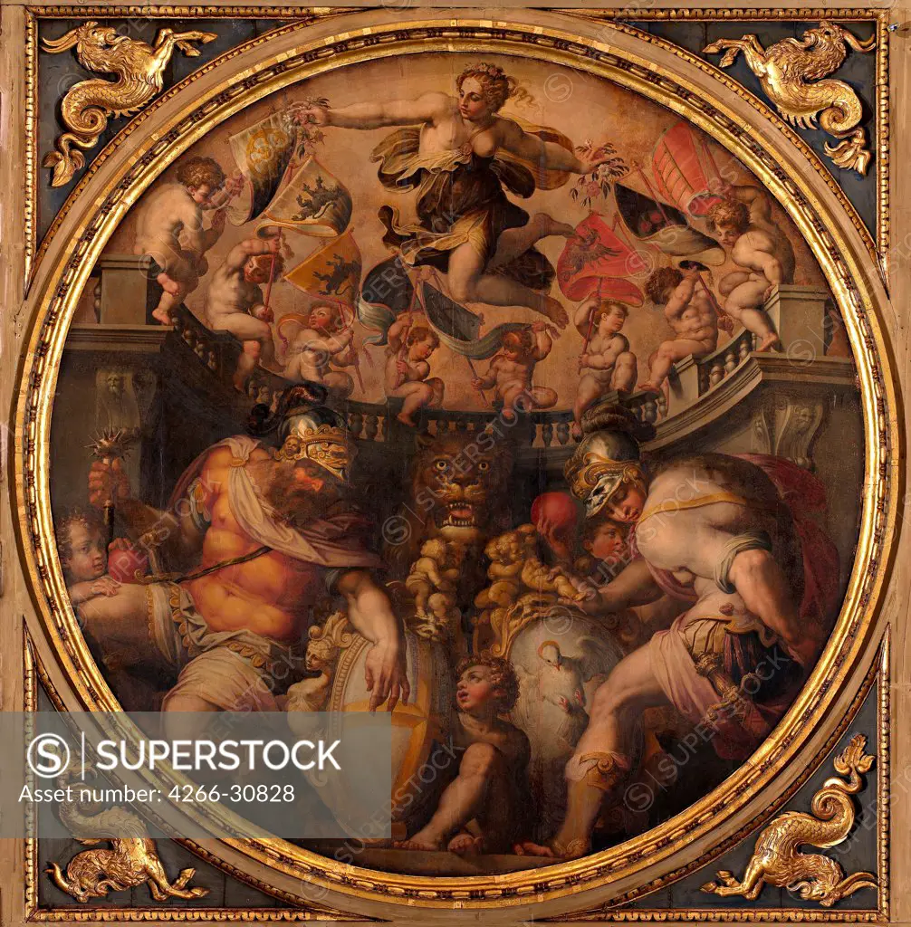 Allegories of the Quarters of Santo Spirito and Santa Croce by Vasari, Giorgio (1511-1574) / Palazzo Vecchio, Florence / 1563-1565 / Italy, Florentine School / Oil on wood / Mythology, Allegory and Literature / 540x540 / Mannerism