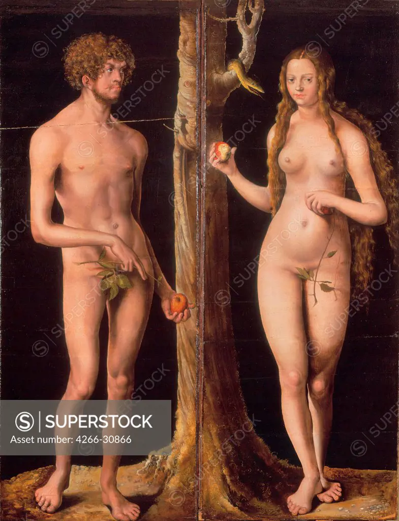 Adam and Eve by Cranach, Lucas, the Elder (1472-1553) / Musee des Beaux-Arts et dÍArcheologie, Besancon / c. 1510 / Germany / Tempera and oil on wood / Bible / 139x53,9 / Renaissance