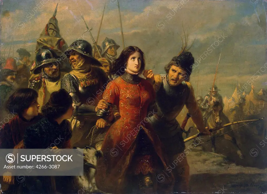 Joan of Arc hold by soldiers by Adolphe-Alexander Dillens, oil on canvas, 1847-1852, 1821-1877, Russia, St. Petersburg, State Hermitage, 52, 5x72