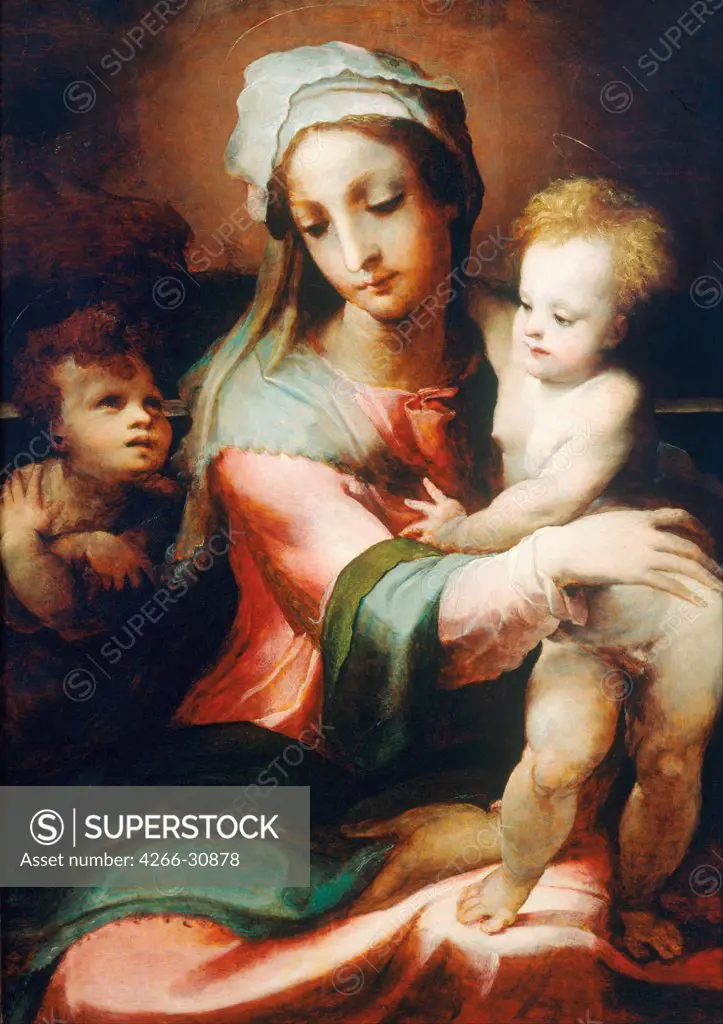 Madonna and child with infant John the Baptist by Beccafumi, Domenico (1486-1551) / Art Gallery of New South Wales / 1542 / Italy, School of Siena / Oil on wood / Bible / 134,5x100 / Mannerism