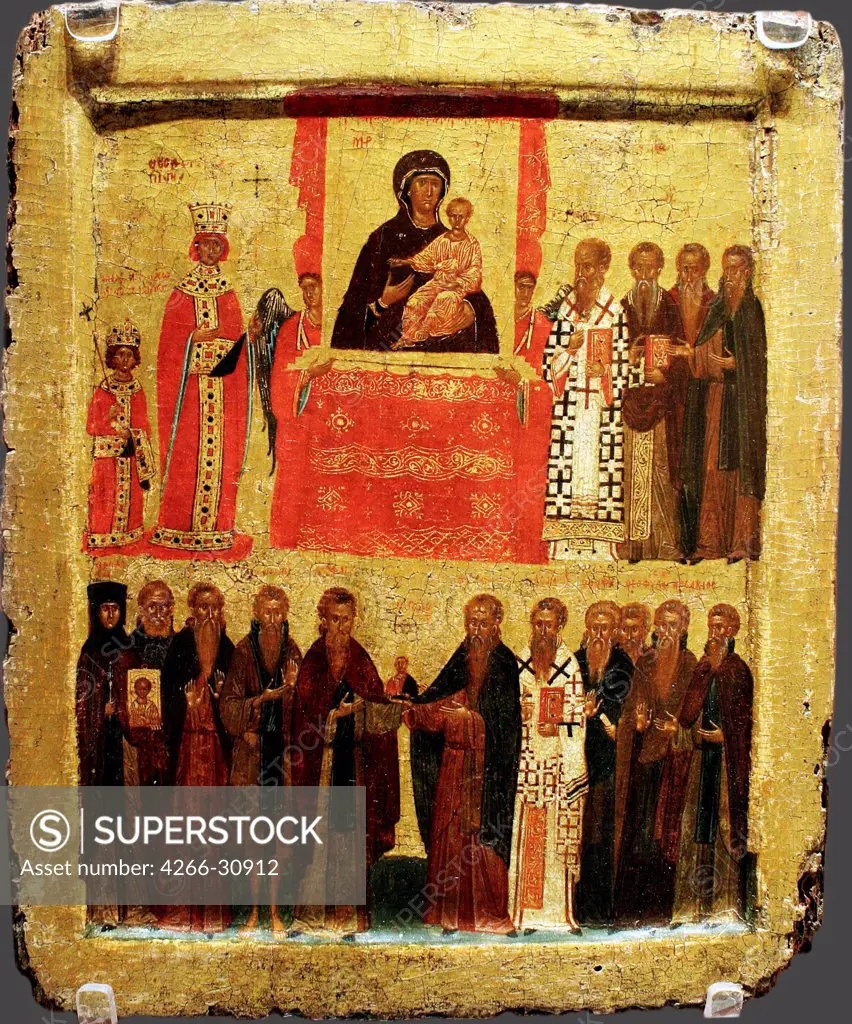 The Feast of Orthodoxy by Byzantine icon   / British Museum / 14th century / Greece / Tempera on panel / Bible / 31x39 / Byzantine Art