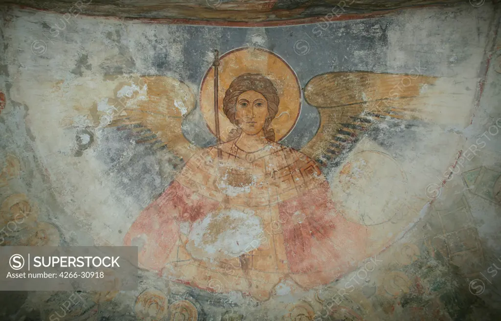 Saint Michael the Archangel by Ancient Russian frescos   / Mirozhsky Monastery, Pskov / 12th century / Russia, Pskov School / Fresco / Bible / Old Russian Art