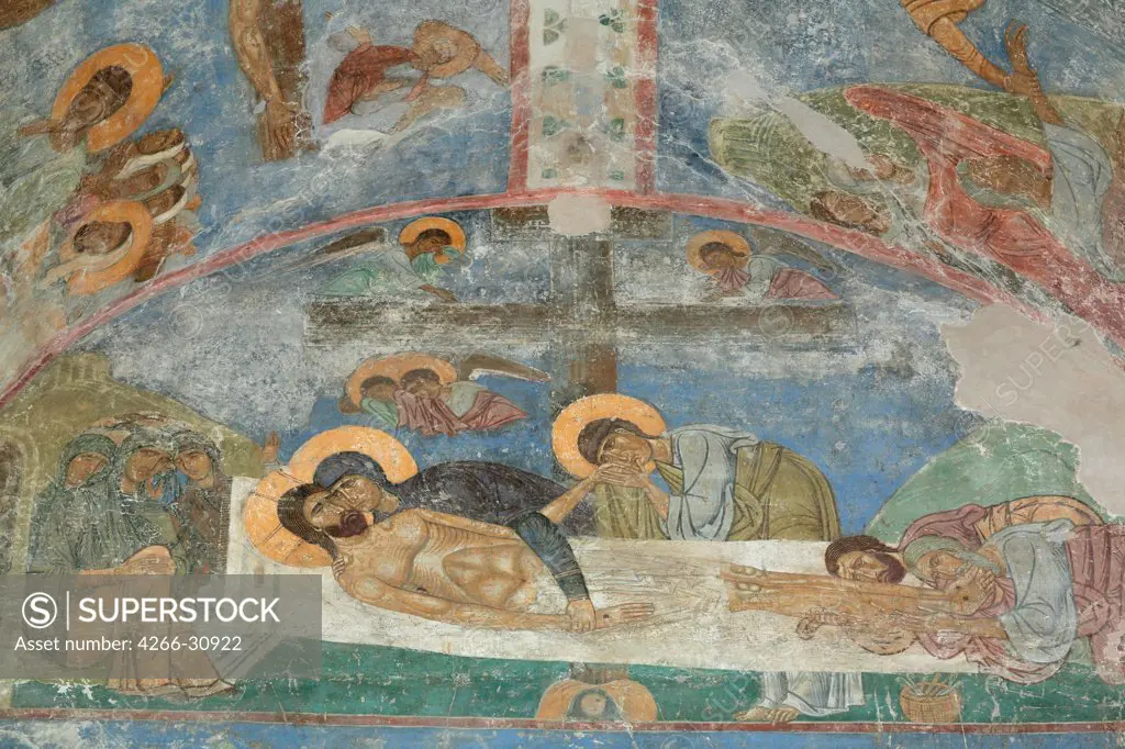 The Entombment of Christ by Ancient Russian frescos   / Mirozhsky Monastery, Pskov / 12th century / Russia, Pskov School / Fresco / Bible / Old Russian Art