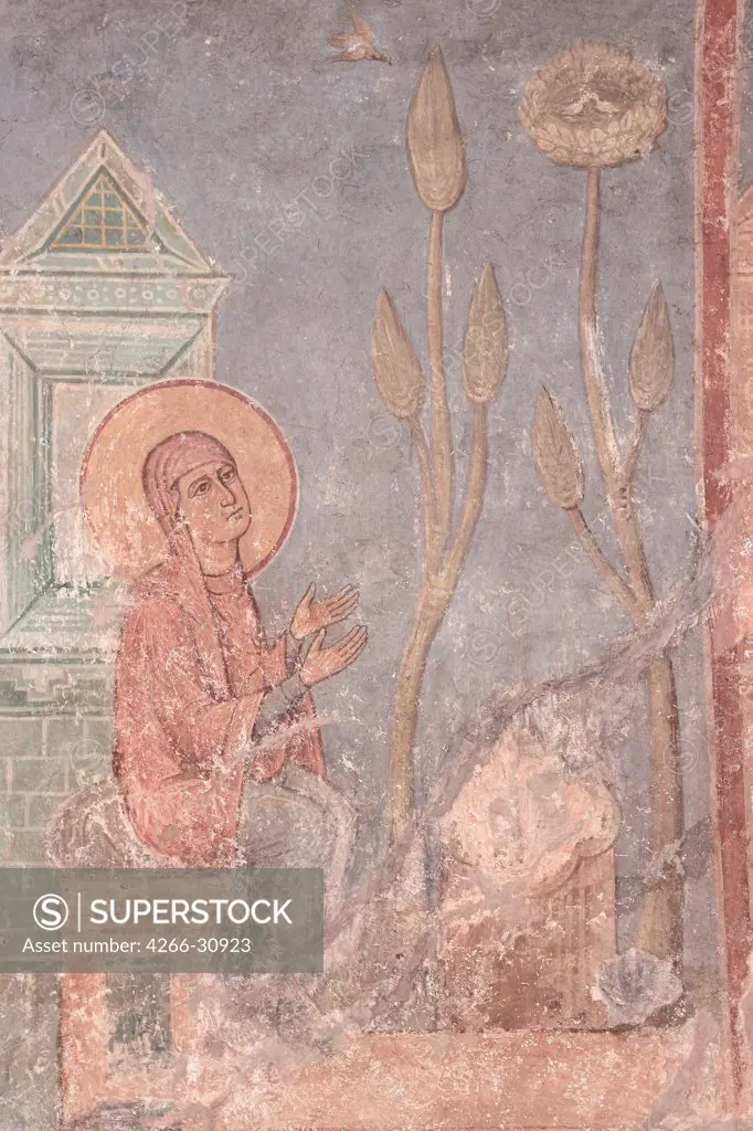 Saint Anne Praying by Ancient Russian frescos   / Mirozhsky Monastery, Pskov / 12th century / Russia, Pskov School / Fresco / Bible / Old Russian Art