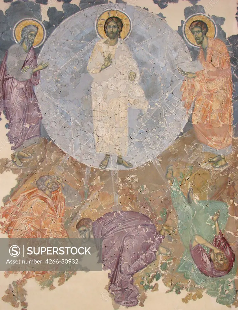 The Transfiguration of Jesus by Ancient Russian frescos   / Transfiguration Church in Kovalyovo, Novgorod / ca 1380 / Russia, Novgorod School / Fresco / Bible / Old Russian Art