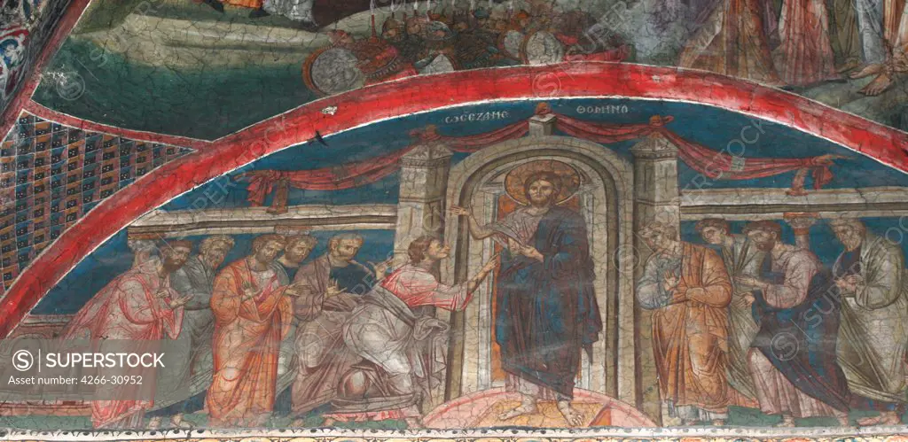 The Incredulity of Saint Thomas by Anonymous   / Visoki Decani monastery, Kosovo / ca 1350 / Serbia / Fresco / Bible / Byzantine Art