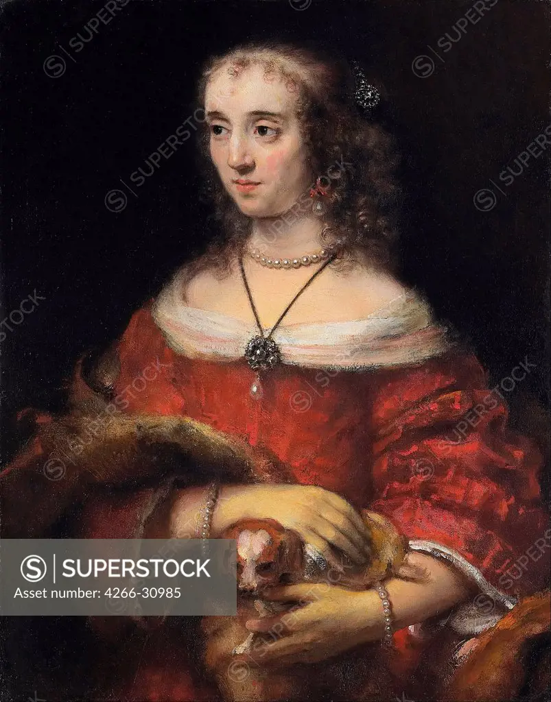 Portrait of a Lady with a Lap Dog by Rembrandt van Rhijn (1606-1669) / Art Gallery of Ontario / ca 1665 / Holland / Oil on canvas / Portrait,Genre / 81,3x64,1 / Baroque