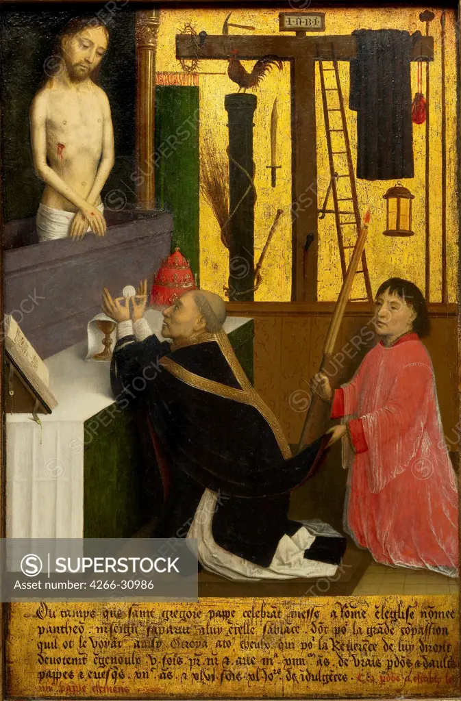 The Mass of Saint Gregory by Marmion, Simon (ca 1425-1489) / Art Gallery of Ontario / ca 1460 / Flanders / Oil on wood / Bible / 45,1x29,4 / Early Netherlandish Art