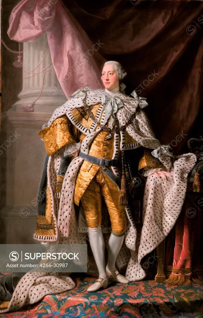 Portrait of the King George III of the United Kingdom (1738-1820) in his Coronation Robes by Ramsay (1713-1784) / Art Gallery of South Australia / ca 1770 / Great Britain / Oil on canvas / Portrait / 236x158,7 / Rococo