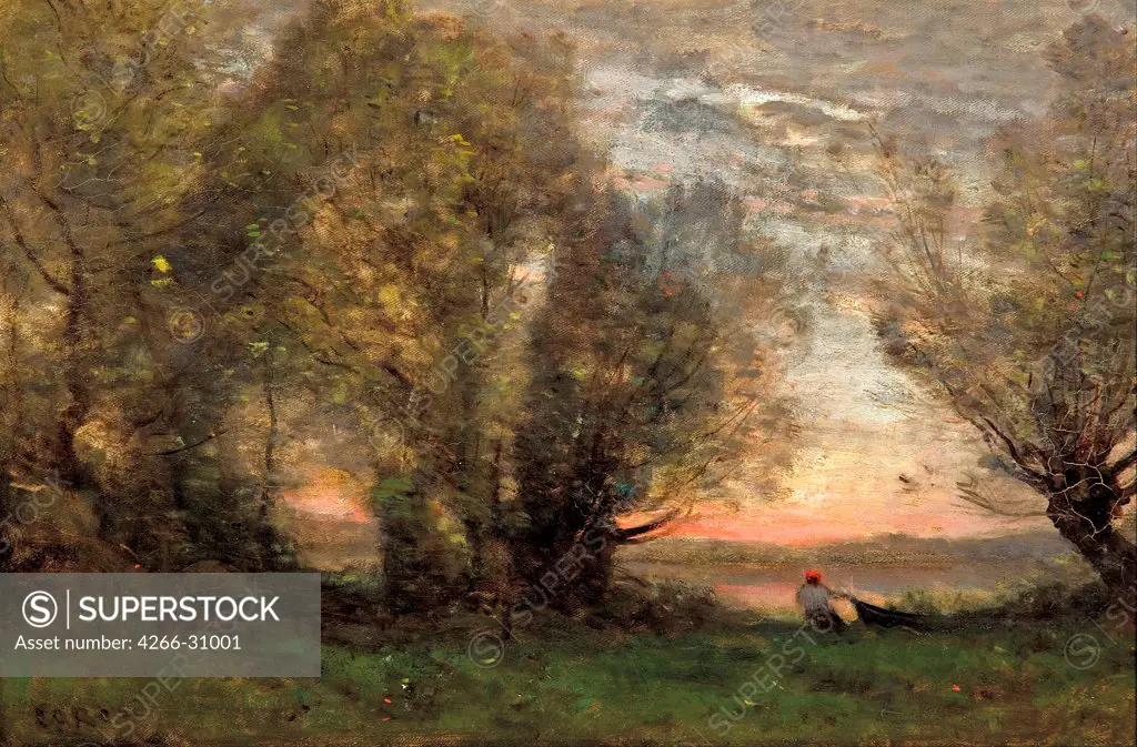 The fisherman, evening effect by Corot, Jean-Baptiste Camille (1796-1875) / Art Gallery of South Australia / ca 1860-1870 / France / Oil on canvas / Landscape / 27,7x41,4 / Barbizon