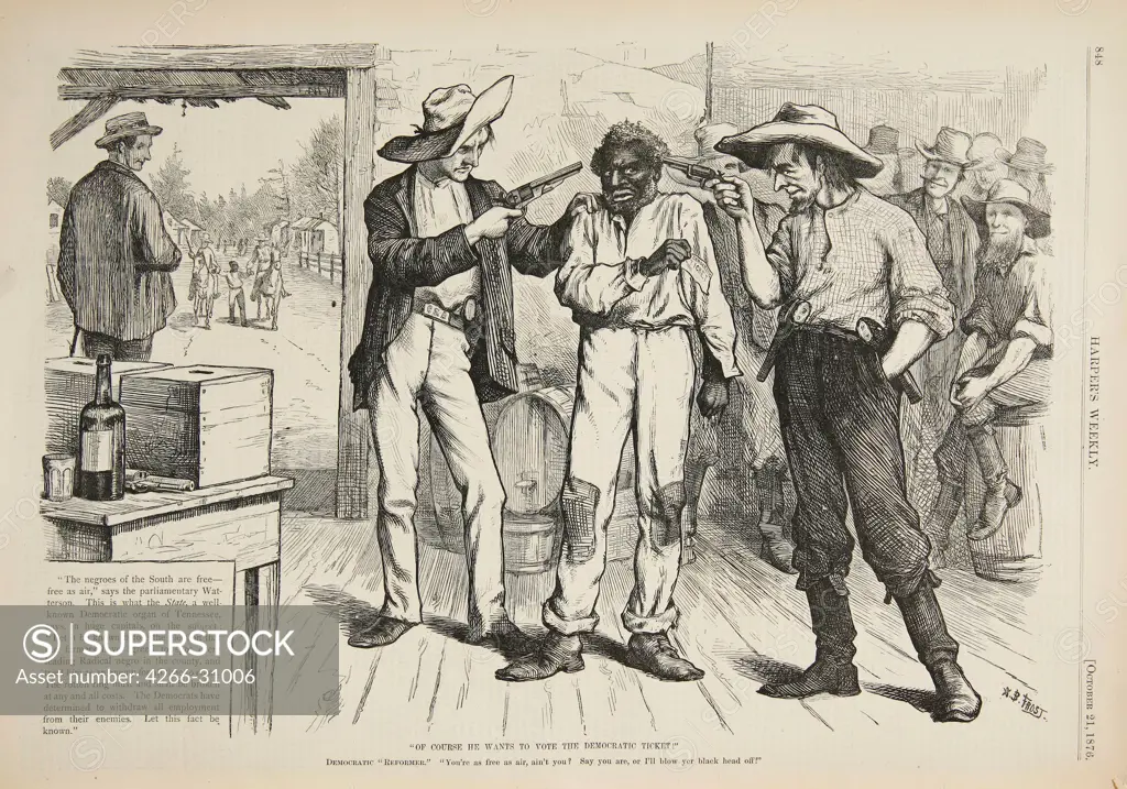 Of Course He Wants to Vote the Democratic Ticket by Frost, Arthur Burdett (1851-1928) / Private Collection / 1876 / The United States / Lithograph / History / Caricature