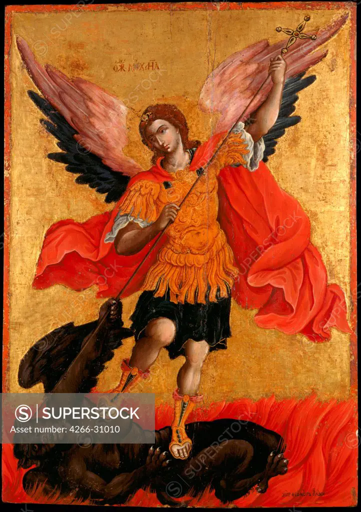The Archangel Michael by Poulakis, Theodore (1622-1692) / Benaki Museum, Athens / Second Half of the 17th cen. / Greece / Tempera on panel / Bible / 76x54,3 / Icon Painting