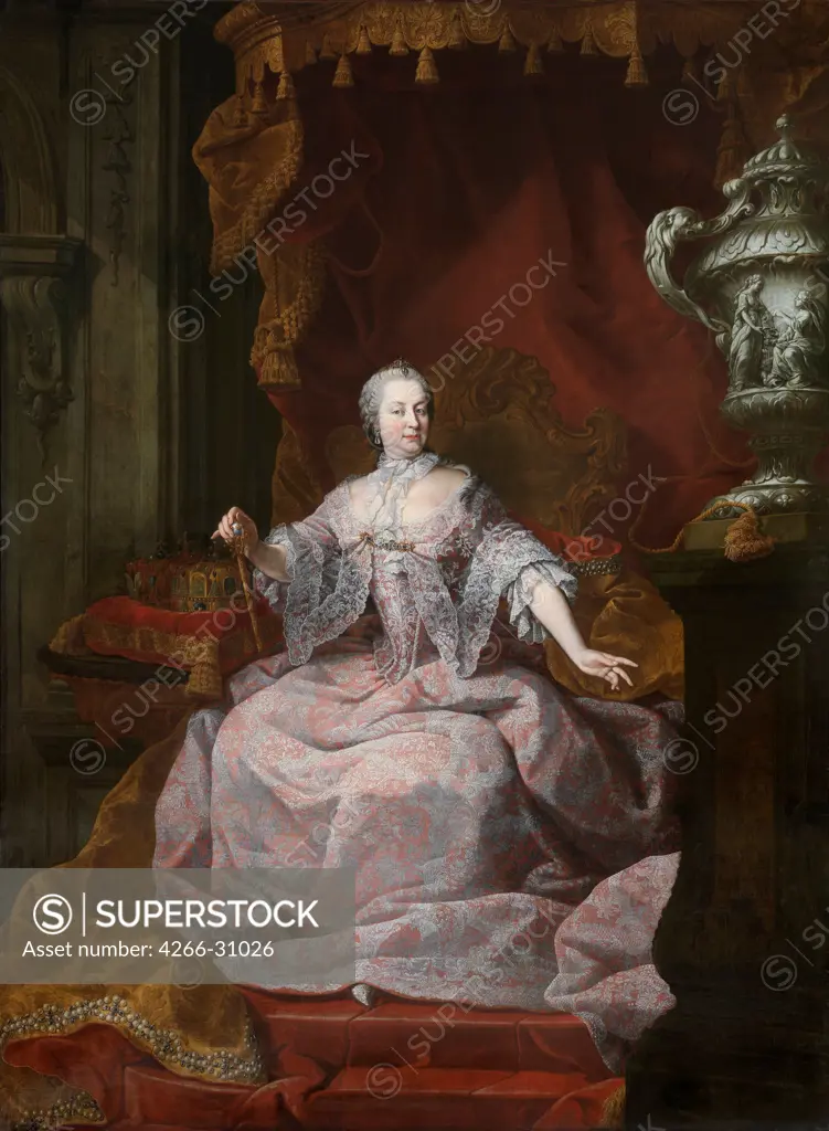 Portrait of Empress Maria Theresia of Austria (1717-1780) by Visch, Matthias de (1702-1765) / Groeningemuseum, Bruges / 1750s / Flanders / Oil on canvas / Portrait / 274x204 / Rococo