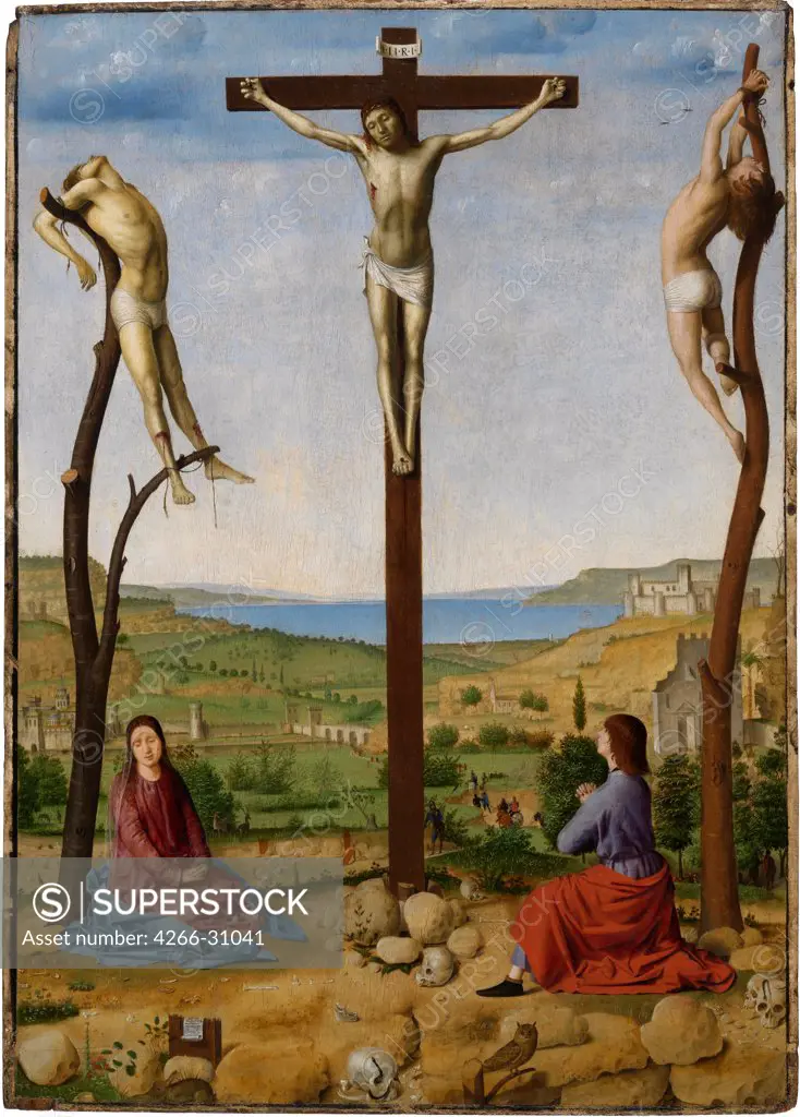 Calvary by Antonello da Messina (ca 1430-1479) / Royal Museum of Fine Arts, Antwerp / Second Half of the 15th cen. / Italy, School of Sicily / Oil on wood / Bible / 52,5x42,5 / Renaissance