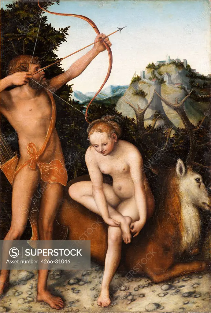 Apollo and Diana by Cranach, Lucas, the Elder (1472-1553) / Musees royaux des Beaux-Arts de Belgique, Brussels / ca 1530 / Germany / Oil on wood / Mythology, Allegory and Literature / 45x31 / Renaissance