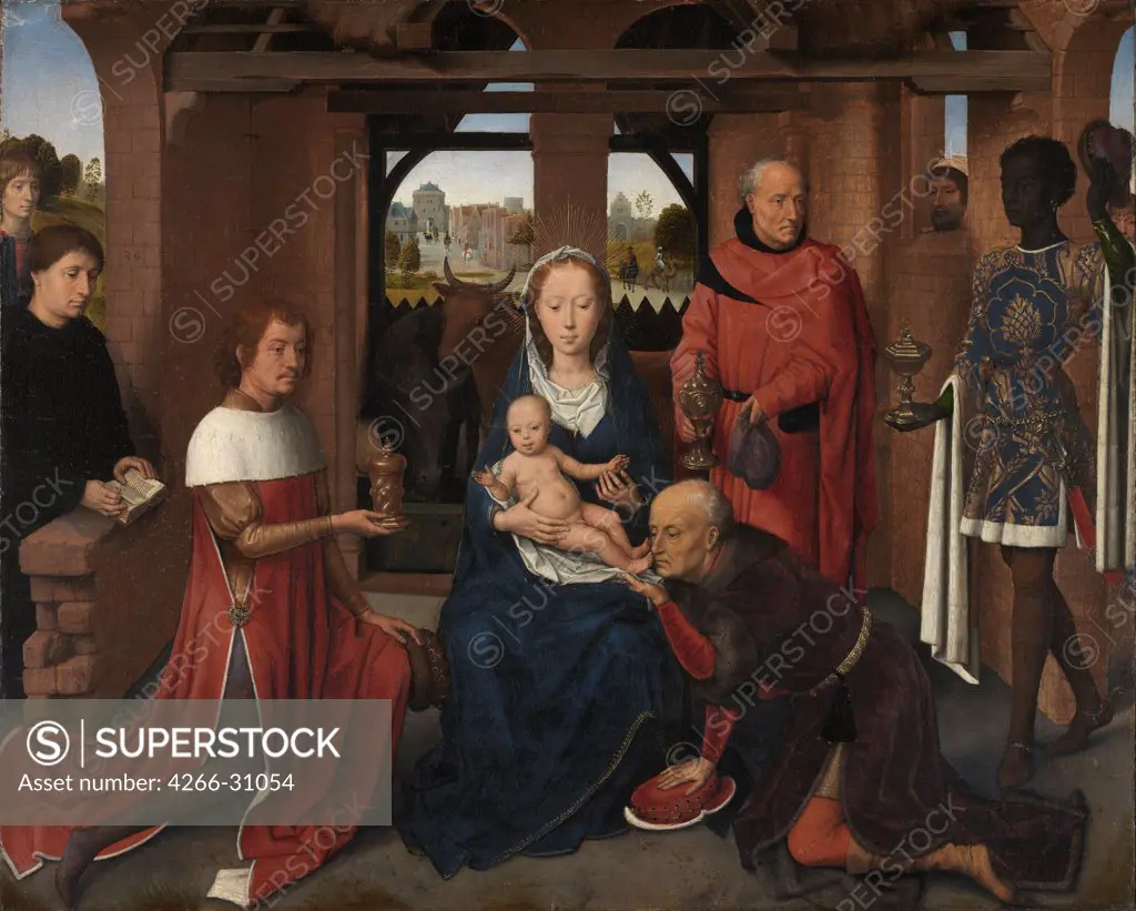 Central panel of the Triptych of Jan Floreins by Memling, Hans (1433/40-1494) / Memlingmuseum, Bruges / 1479 / The Netherlands / Oil on wood / Bible / 57,4x46,3 / Early Netherlandish Art