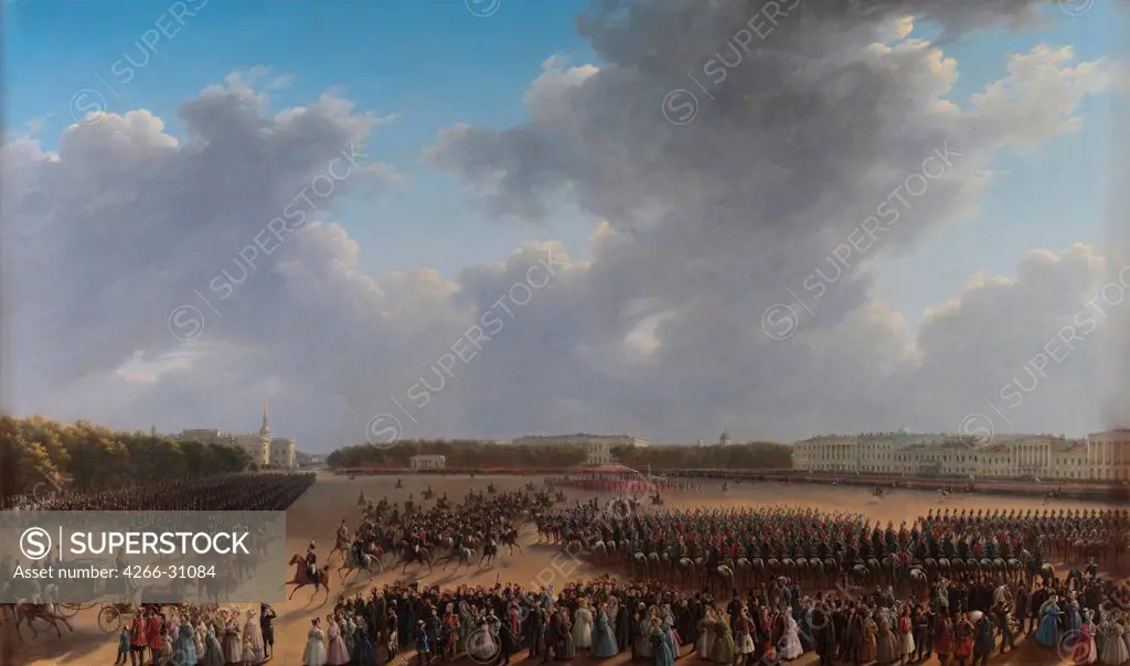 Parade Celebrating the End of Military Action in the Kingdom of Poland on Tsaritsa Meadow in St Petersburg on 6 october 1831 by Chernetsov, Grigori Grigorievich (1802-1865) / State Russian Museum, St. Petersburg / 1833-1835 / Russia / Oil on canvas / Gen
