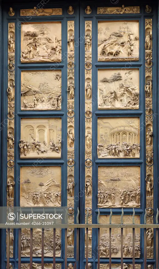 The Gates of Paradise in the Florence Baptistry (Copy) by Ghiberti, Lorenzo (1378-1455) / Battistero di San Giovanni, Florence / 1425-1452 / Italy, Florentine School / Bronze / Bible / Renaissance
