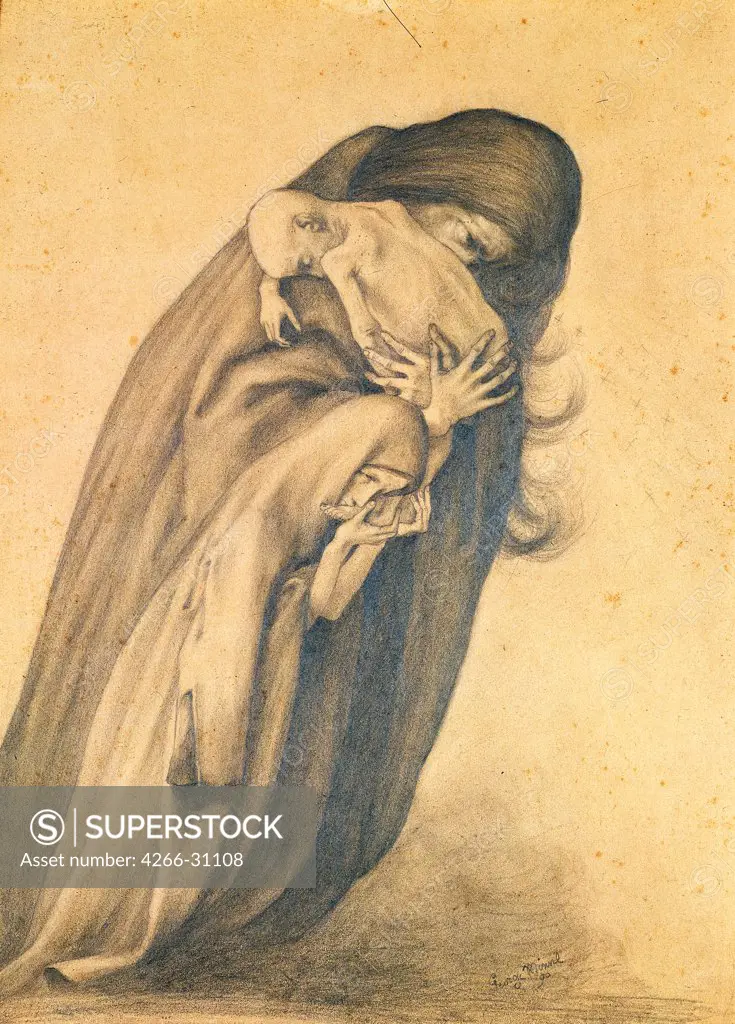 The Grieving Mother by Minne, George, Baron (1866-1941) / Museum voor Schone Kunsten, Ghent / 1890 / Belgium / Pencil on Paper / Genre / 30,9x40,9 / Symbolism