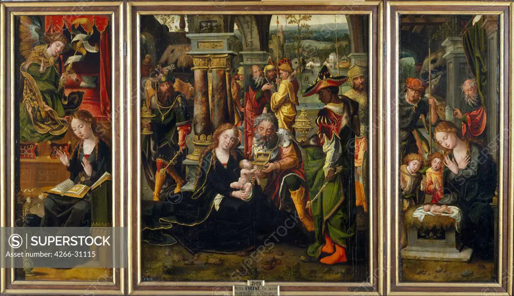 The Annunciation. The Adoration of the Magi. The Adoration of the Shepherds by Coecke van Aelst, Pieter, the Elder (1502-1550) / Museo del Prado, Madrid / Second Quarter of the 16th cen. / Flanders / Oil on wood / Bible / Early Netherlandish Art