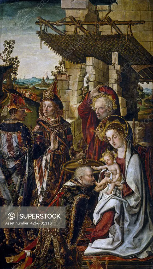 The Adoration of the Magi by Osona (Orsona), Rodrigo de (active 1465-1514) / Museo del Prado, Madrid / c. 1490-1499 / Spain / Oil on wood / Bible / 78x46 / Renaissance