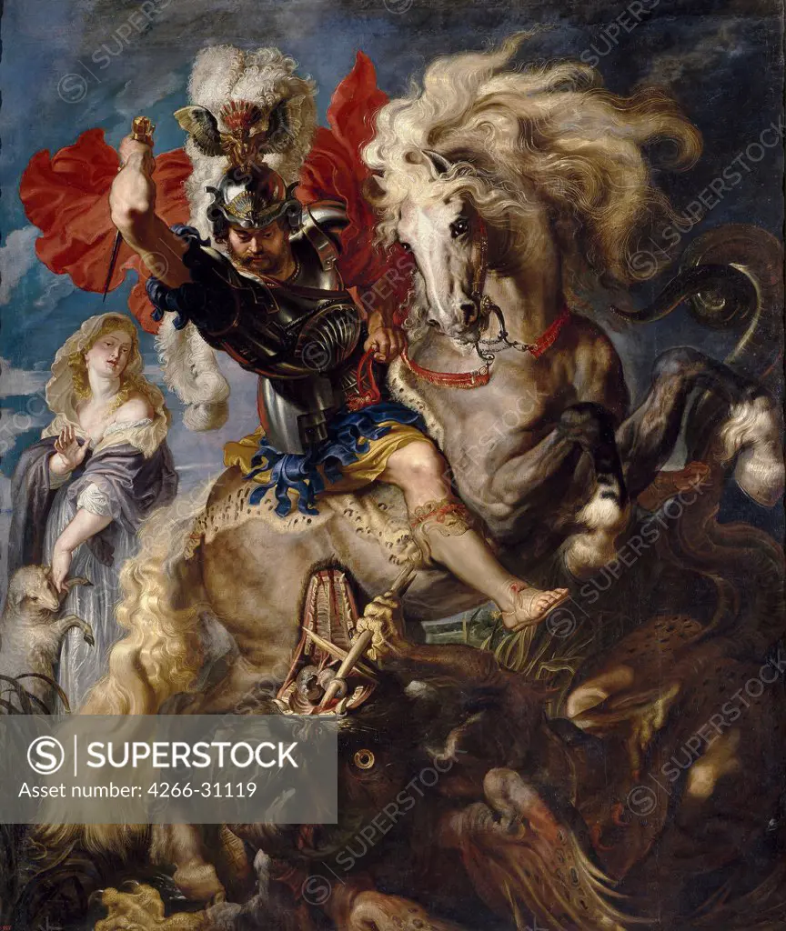 Saint George and the Dragon by Rubens, Pieter Paul (1577-1640) / Museo del Prado, Madrid / 1606-1608 / Flanders / Oil on canvas / Bible / 309x257 / Baroque