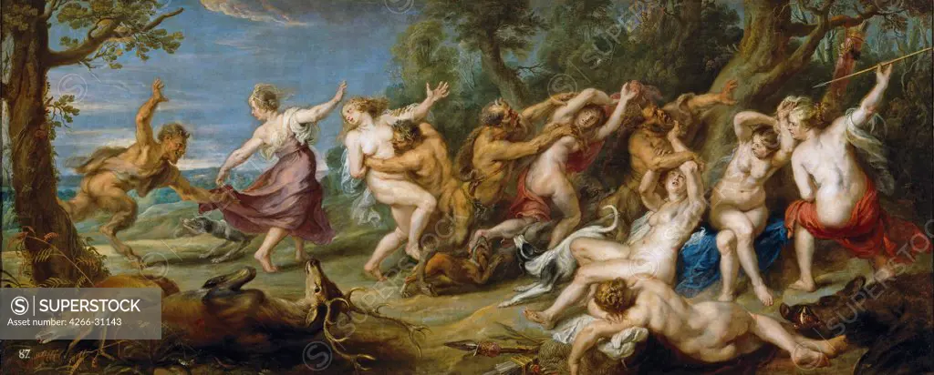 Diana and her Nymphs surprised by Satyrs by Rubens, Pieter Paul (1577-1640) / Museo del Prado, Madrid / 1638-1640 / Flanders / Oil on canvas / Mythology, Allegory and Literature / 129,5x315 / Baroque