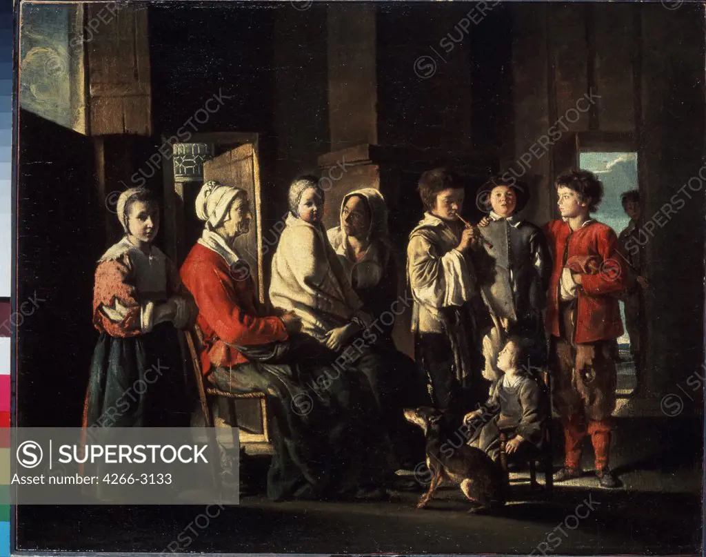 Family scene by Le Nain, oil on canvas, 1645, 1593-1648, Russia, St. Petersburg State Hermitage, 58x73