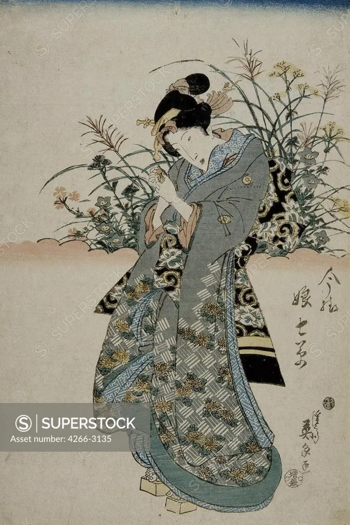 Woman by Keisai Eisen, Colour woodcut, Early 19th century, 1790-1848, Russia, St. Petersburg, State Hermitage, 26x38