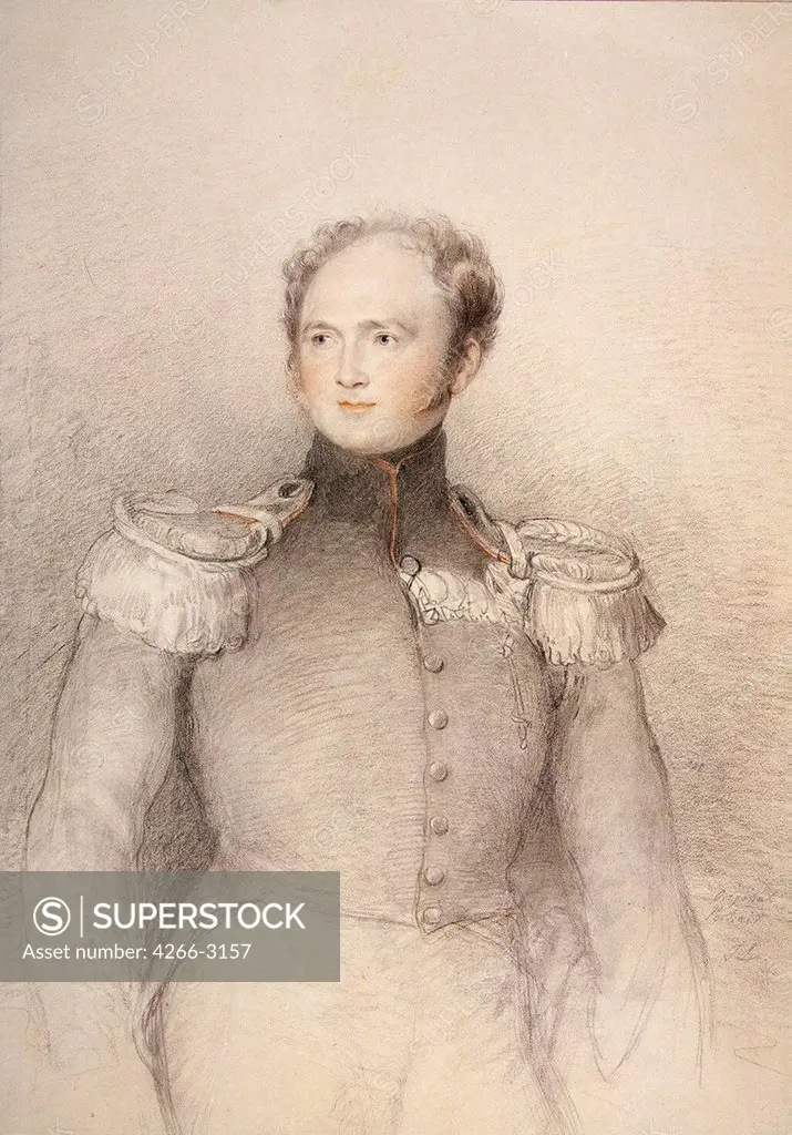 Portrait of Emperor Alexander I by Sir Thomas Lawrence, Black chalk and sanguine on paper, 1818, 1769-1830, Russia, St. Petersburg, State Hermitage, 49, 8x35, 1